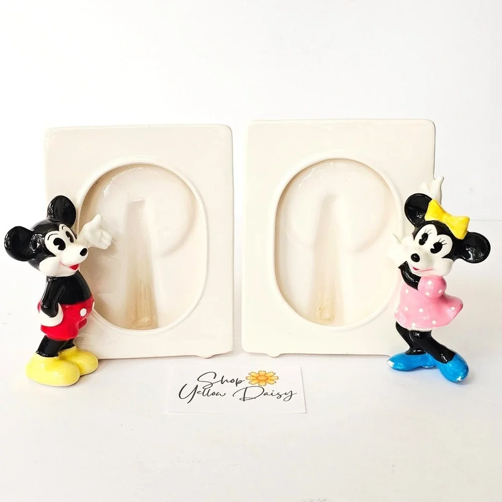 Vintage Disney Mickey Minnie Mouse Ceramic‎ Picture Frame Set Japan Disneyana